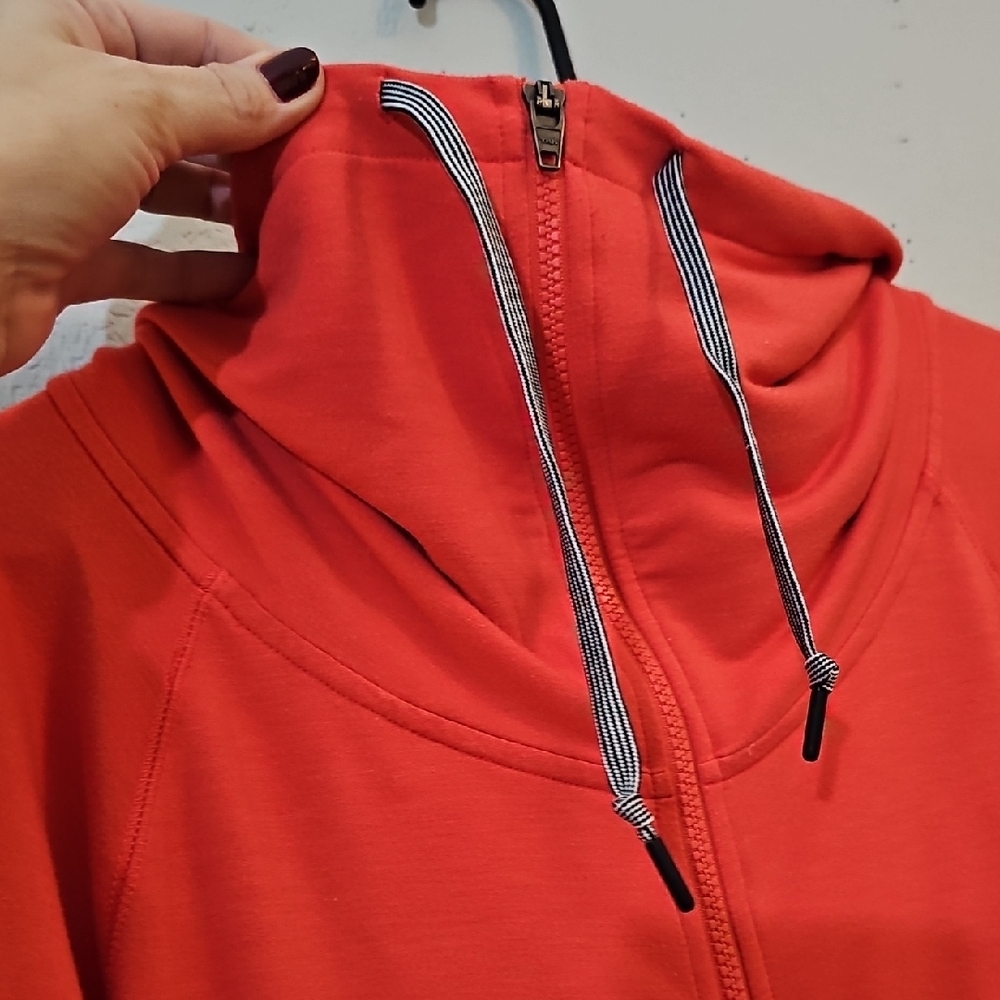 Zella Vibrant Coral Zip-Up Cowlneck Long Sleeve, Womens, Size Small, Oversized - Picture 2 of 6